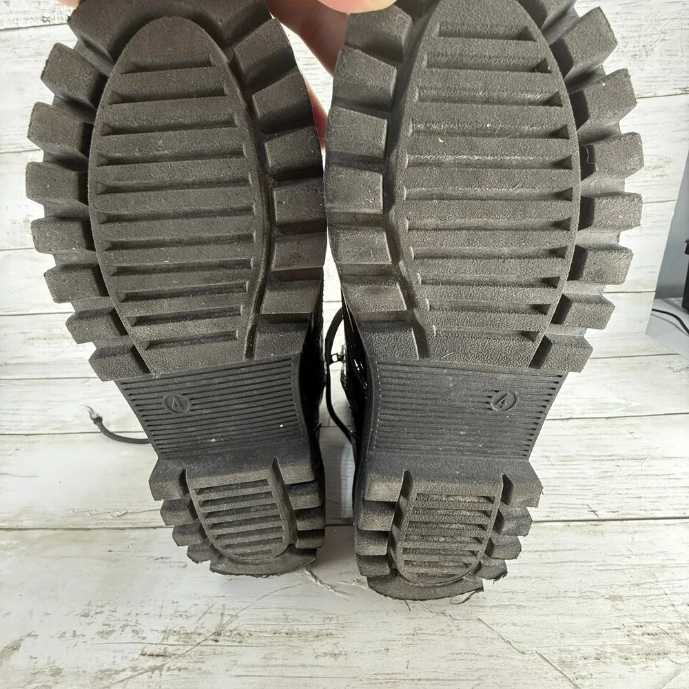 Kids Black Glitter‎ Patent Combat Boots Side Zip Lug Sole Size 4